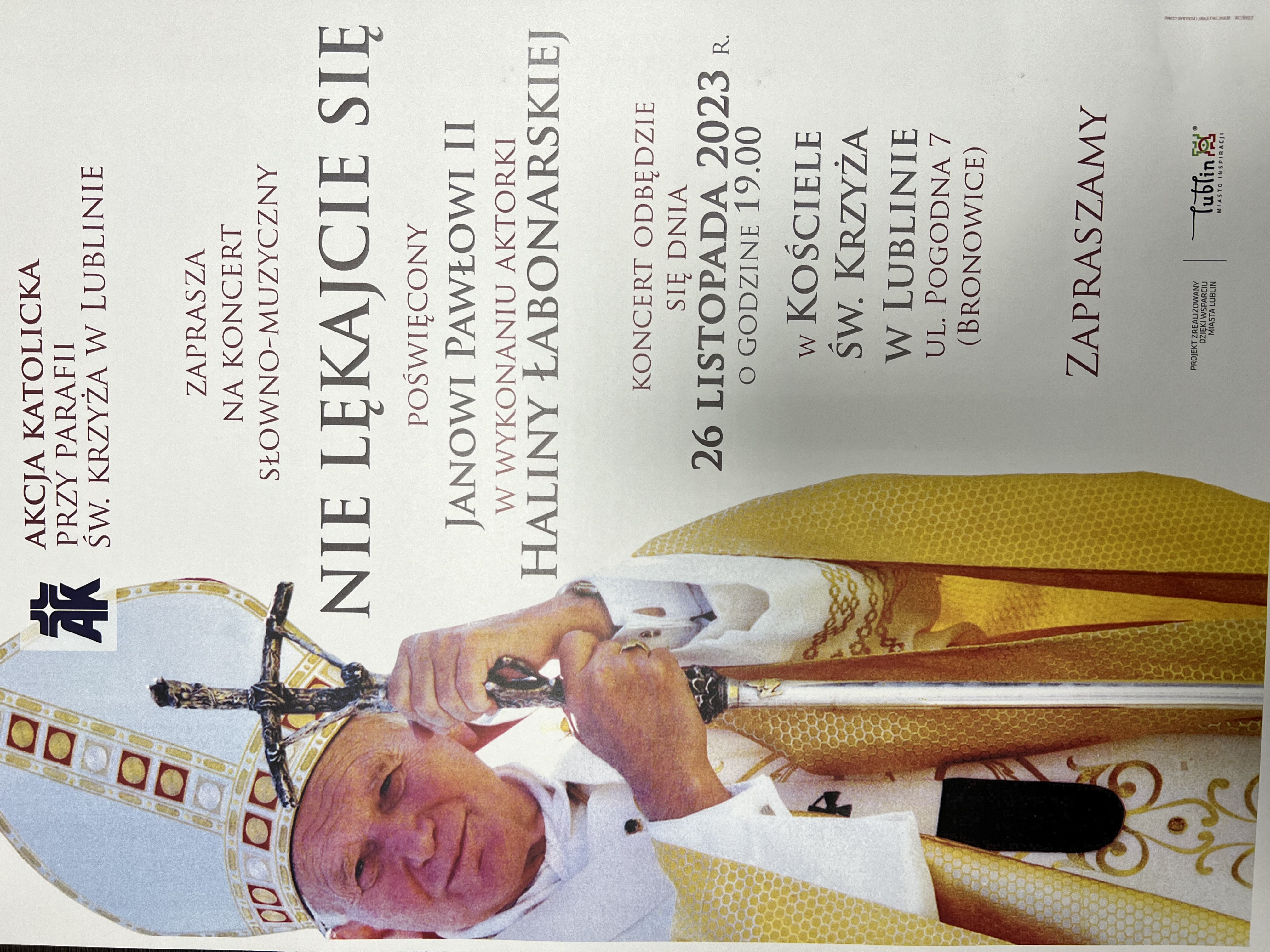 Koncert słowno-muzyczny "Nie lękajcie się"